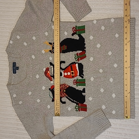 Karen Scott Gray Not Ugly Christmas Sweater Santa Plaid Sequin Cat Womens Small - Picture 8 of 13